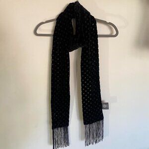 Vince Camuto Black Velvet Polka Dotted Scarf with Fringe